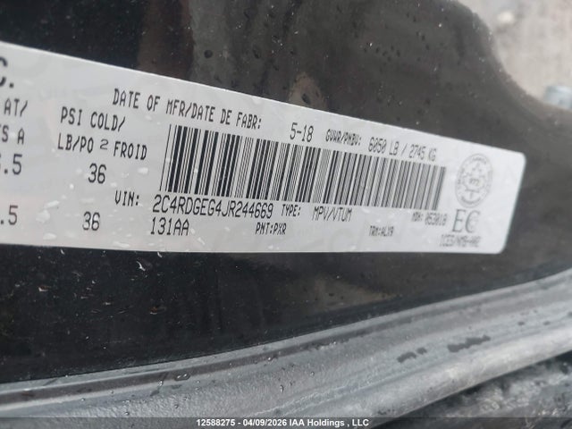12588275 :رقم المزاد ، 2C4RDGEG4JR244669 vin ، 2018 Dodge Grand Caravan Gt مزاد بيع