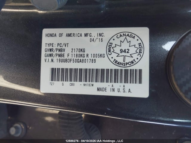 12588276 :رقم المزاد ، 19UUB3F50GA801789 vin ، 2016 Acura Tlx مزاد بيع