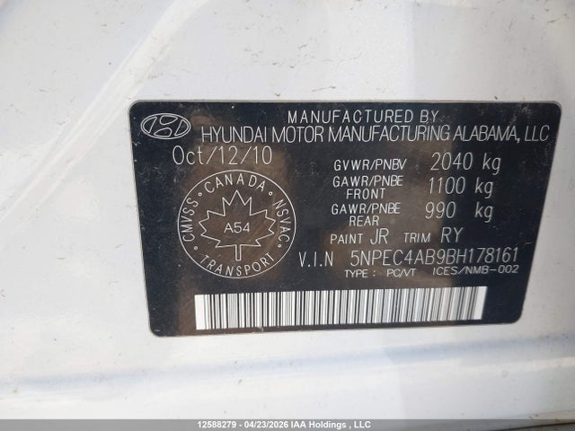12588279 :رقم المزاد ، 5NPEC4AB9BH178161 vin ، 2011 Hyundai Sonata Se/limited مزاد بيع