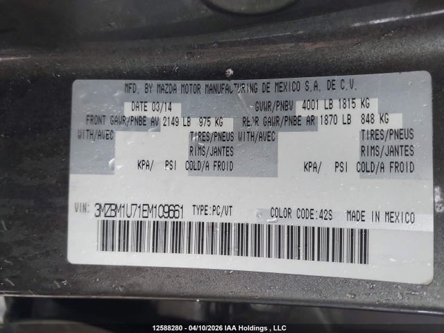 3MZBM1U71EM109661 Mazda 3 SPORT