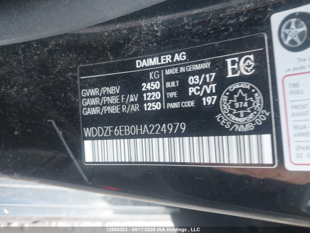 Aukcja sprzedaży 2017 Mercedes-benz Amg E 43 4matic, vin: WDDZF6EB0HA224979, numer aukcji: 12588303