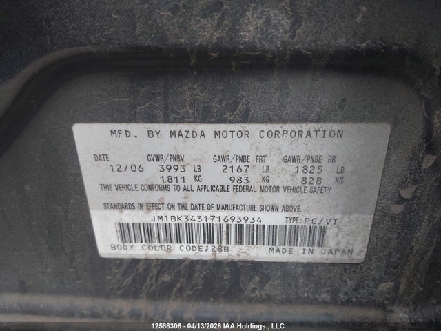 Aukcja sprzedaży 2007 Mazda 3 Hatchback, vin: JM1BK343171693934, numer aukcji: 12588306