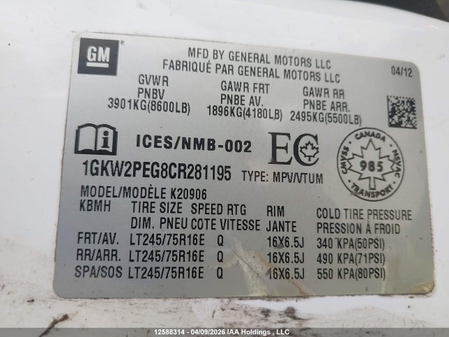 Aukcja sprzedaży 2012 Gmc Yukon Xl 2500 Commercial, vin: 1GKW2PEG8CR281195, numer aukcji: 12588314