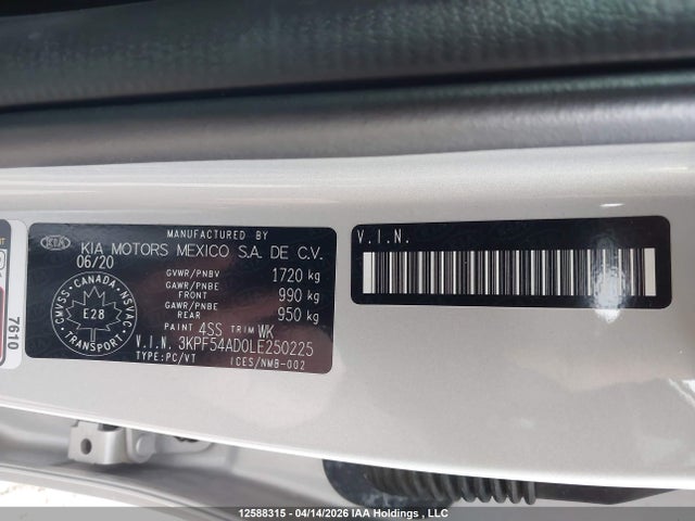3KPF54AD0LE250225 KIA Forte Ex/ex Limited/ex Premium/ex+