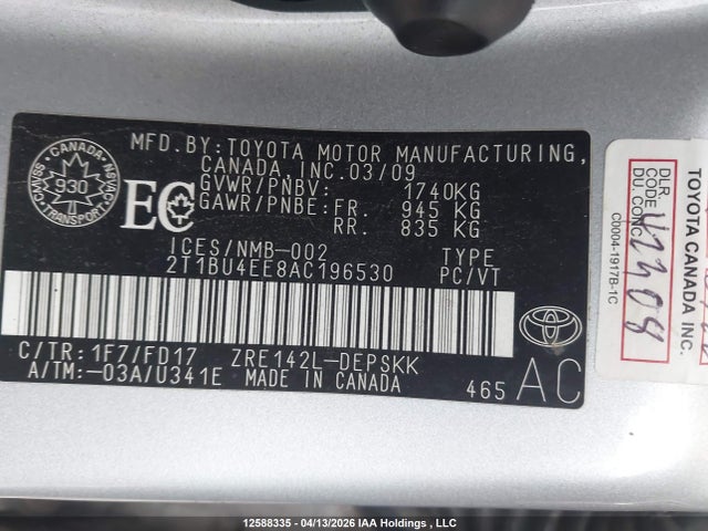 2010 Toyota Corolla S/le/xle მანქანა იყიდება აუქციონზე, vin: 2T1BU4EE8AC196530, აუქციონის ნომერი: 12588335
