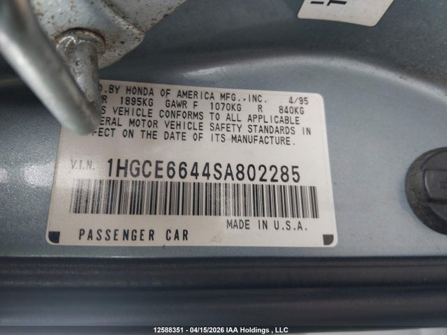Aukcja sprzedaży 1995 Honda Accord Lx, vin: 1HGCE6644SA802285, numer aukcji: 12588351
