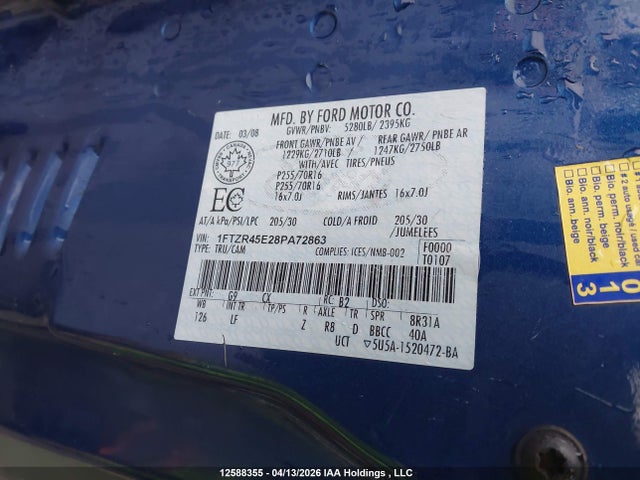 12588355 :رقم المزاد ، 1FTZR45E28PA72863 vin ، 2008 Ford Ranger Super Cab مزاد بيع