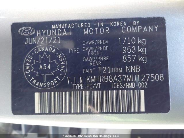 KMHRB8A37MU127508 Hyundai Venue Essential Auto Ivt With Two-tone Body Colour