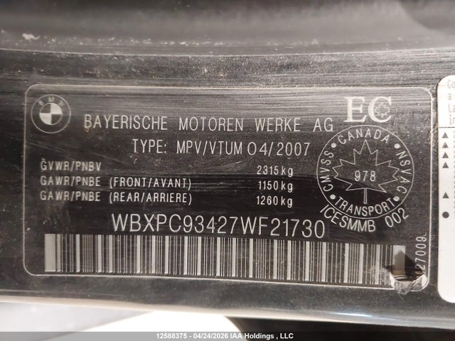 Продажа на аукционе авто 2007 Bmw X3 3.0si, vin: WBXPC93427WF21730, номер лота: 12588375