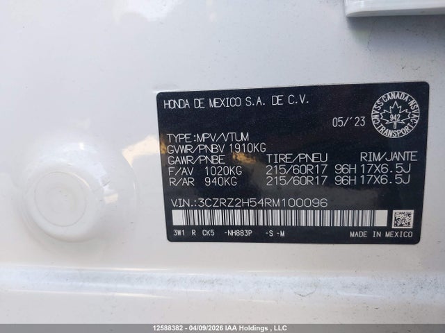 3CZRZ2H54RM100096 Honda Hr-v Sport-b