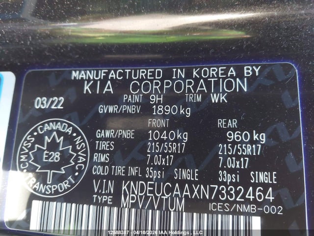 Aukcja sprzedaży 2022 Kia Seltos S, vin: KNDEUCAAXN7332464, numer aukcji: 12588387