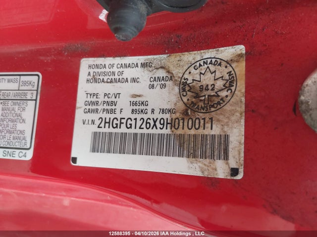 Aukcja sprzedaży 2009 Honda Civic Lx, vin: 2HGFG126X9H010011, numer aukcji: 12588395