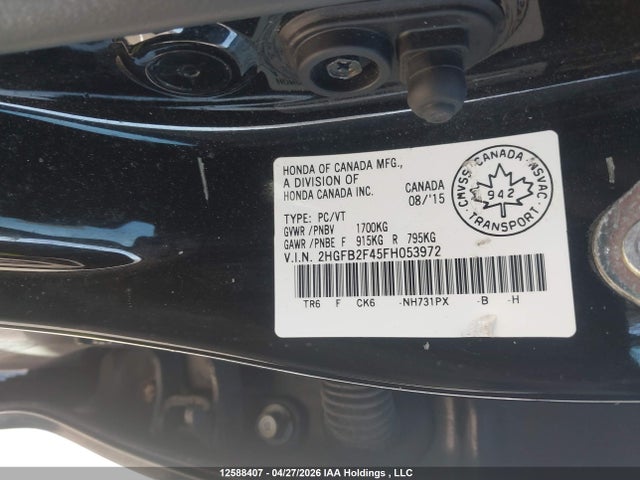 Продажа на аукционе авто 2015 Honda Civic Lx, vin: 2HGFB2F45FH053972, номер лота: 12588407
