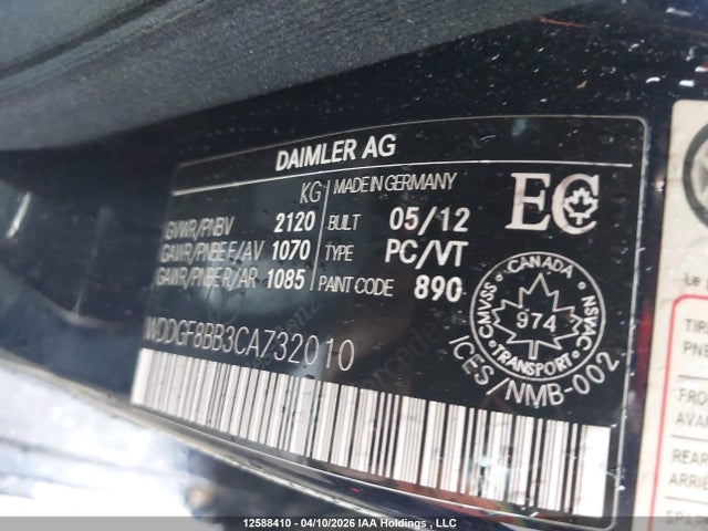 Aukcja sprzedaży 2012 Mercedes-benz 300 Cd, vin: WDDGF8BB3CA732010, numer aukcji: 12588410