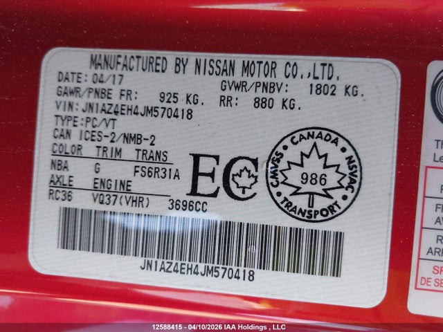 JN1AZ4EH4JM570418 Nissan 370z Nismo/sport/touring Sport