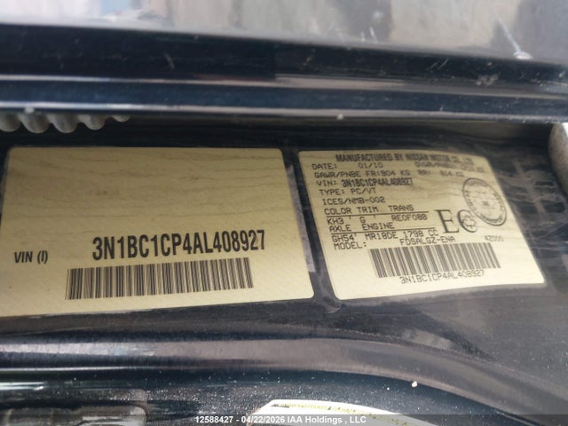 Продажа на аукционе авто 2010 Nissan Versa 1.8sl, vin: 3N1BC1CP4AL408927, номер лота: 12588427