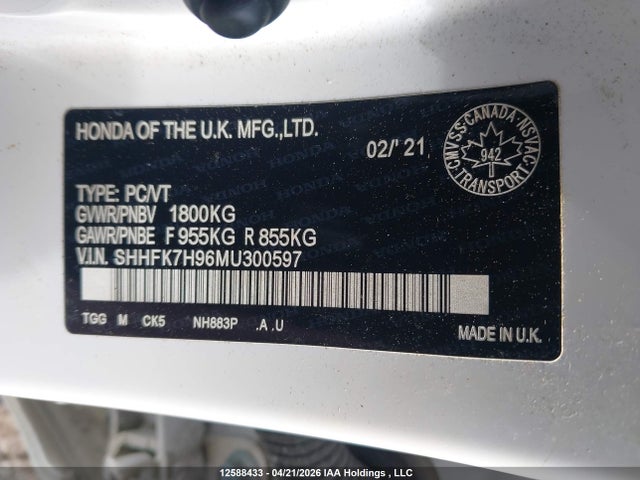 SHHFK7H96MU300597 Honda Civic Sport Touring
