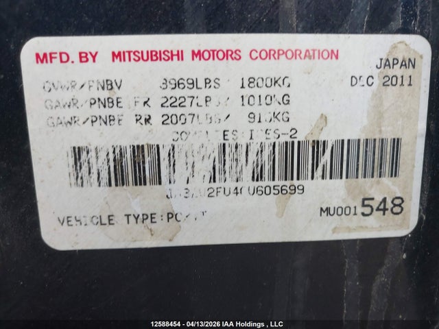 Aukcja sprzedaży 2012 Mitsubishi Lancer Se, vin: JA32U2FU4CU605699, numer aukcji: 12588454