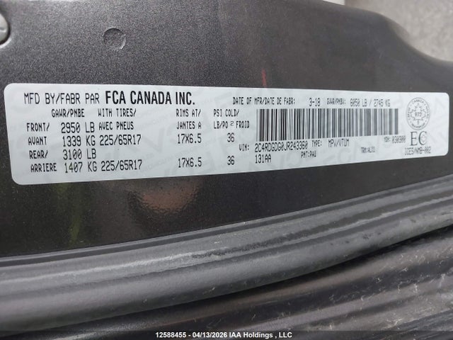Продаж на аукціоні авто 2018 Dodge Grand Caravan Crew, vin: 2C4RDGDG0JR243360, номер лоту: 12588455