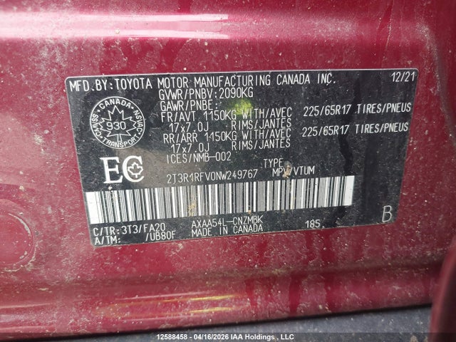 2022 Toyota Rav4 Xle მანქანა იყიდება აუქციონზე, vin: 2T3R1RFV0NW249767, აუქციონის ნომერი: 12588458