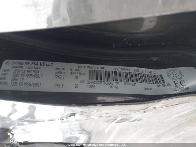 12588460 :رقم المزاد ، 3C4PDCCG2FT668245 vin ، 2015 Dodge Journey Sxt مزاد بيع