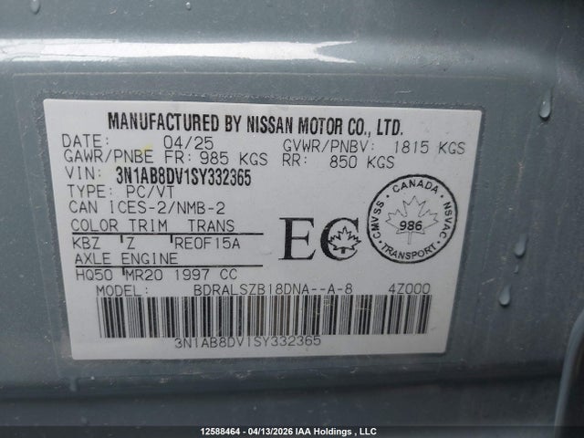2025 Nissan Sentra Sr მანქანა იყიდება აუქციონზე, vin: 3N1AB8DV1SY332365, აუქციონის ნომერი: 12588464