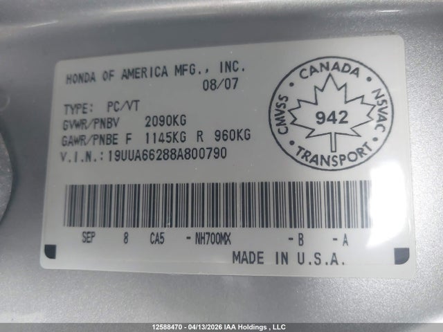 Продаж на аукціоні авто 2008 Acura Tl, vin: 19UUA66288A800790, номер лоту: 12588470