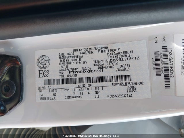 Ford F150 Supercrew 2019 1FTFW1E5XKFD19991 Image 9