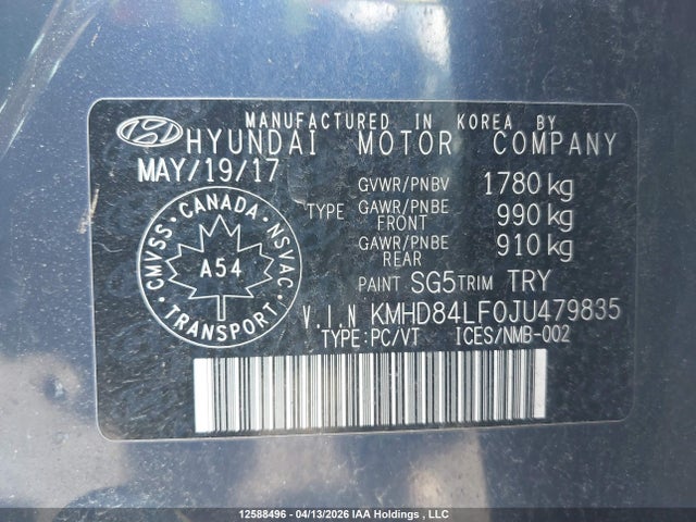 KMHD84LF0JU479835 Hyundai Elantra Sel/value/limited