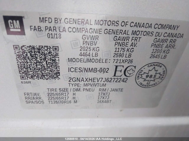 Продаж на аукціоні авто 2018 Chevrolet Equinox Ls, vin: 2GNAXHEV7J6272242, номер лоту: 12588510