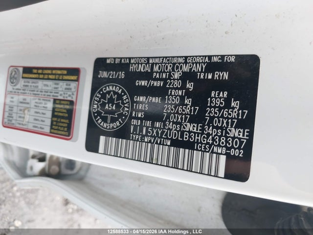 5XYZUDLB3HG438307 Hyundai Santa Fe Sport 2.4 Premium