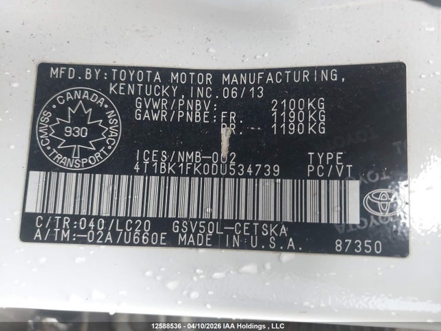 Aukcja sprzedaży 2013 Toyota Camry Se/xle, vin: 4T1BK1FK0DU534739, numer aukcji: 12588536