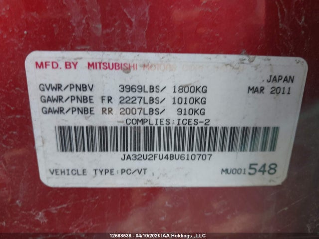Aukcja sprzedaży 2011 Mitsubishi Lancer Es/es Sport, vin: JA32U2FU4BU610707, numer aukcji: 12588538