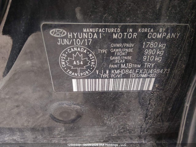 KMHD84LFXJU498473 Hyundai Elantra Sel/value/limited