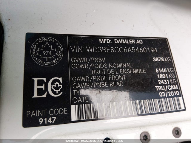 Aukcja sprzedaży 2010 Mercedes-benz Sprinter 2500, vin: WD3BE8CC6A5460194, numer aukcji: 12588560