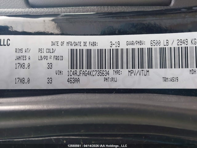 Продаж на аукціоні авто 2019 Jeep Grand Cherokee Laredo, vin: 1C4RJFAG4KC735634, номер лоту: 12588561