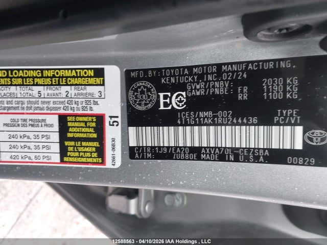 4T1G11AK1RU244436 Toyota Camry Se Night Shade/se