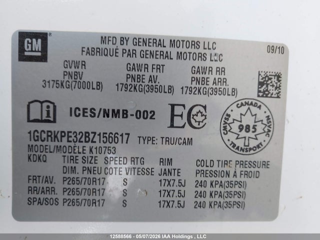 2011 Chevrolet Silverado K1500 მანქანა იყიდება აუქციონზე, vin: 1GCRKPE32BZ156617, აუქციონის ნომერი: 12588566