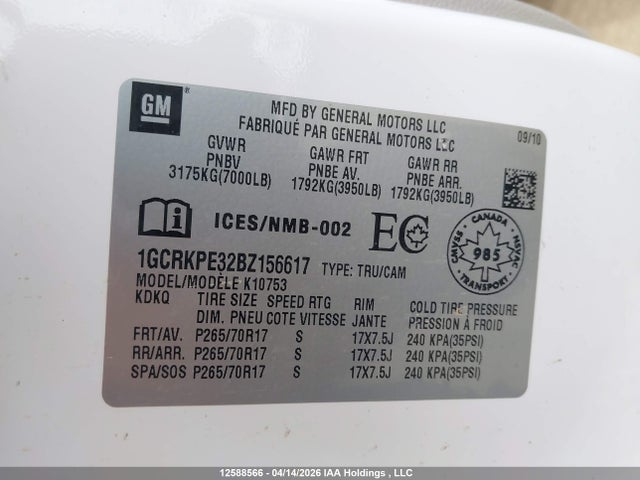 2011 Chevrolet Silverado K1500 მანქანა იყიდება აუქციონზე, vin: 1GCRKPE32BZ156617, აუქციონის ნომერი: 12588566