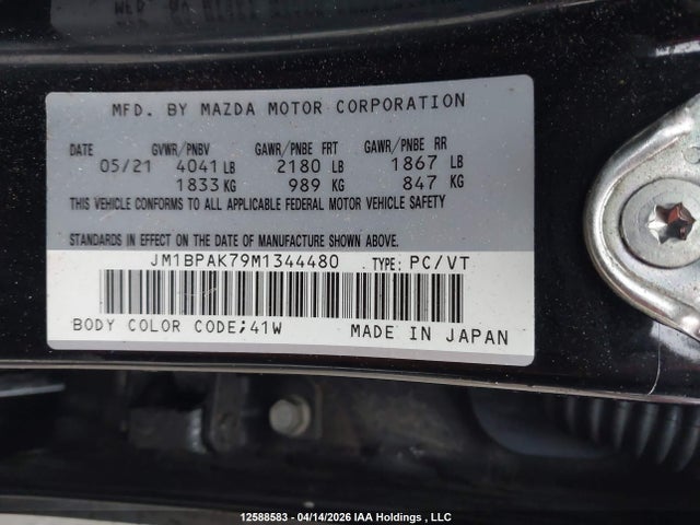2021 Mazda 3 Select მანქანა იყიდება აუქციონზე, vin: JM1BPAK79M1344480, აუქციონის ნომერი: 12588583
