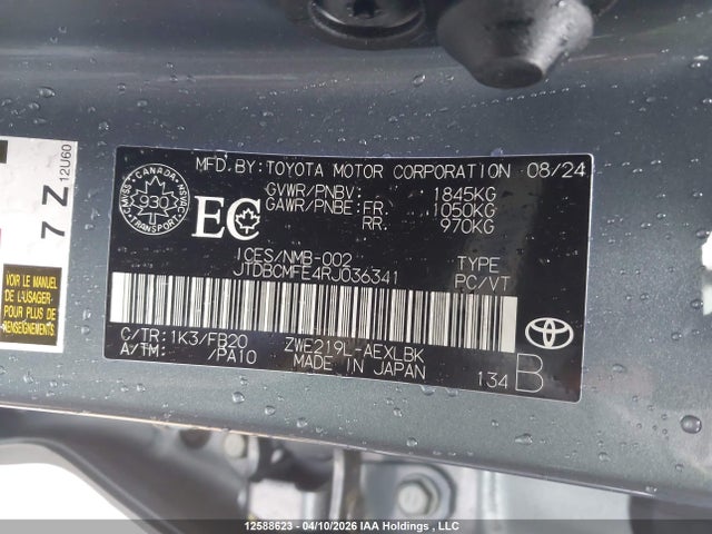 2024 Toyota Corolla Le/se/xle/night Shade მანქანა იყიდება აუქციონზე, vin: JTDBCMFE4RJ036341, აუქციონის ნომერი: 12588623
