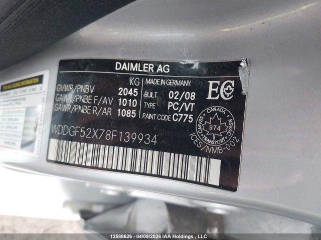 12588626 :رقم المزاد ، WDDGF52X78F139934 vin ، 2008 Mercedes-benz C 230 مزاد بيع