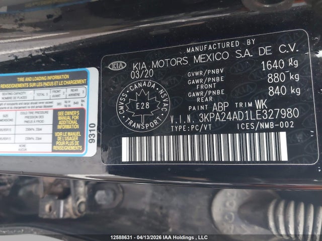 3KPA24AD1LE327980 KIA Rio Ex/lx+
