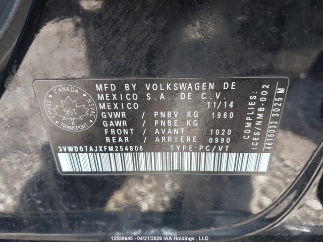 3VWD07AJXFM254805 Volkswagen Jetta 1.8 Tsi Comfortline/1.8 Tsi Trendline+