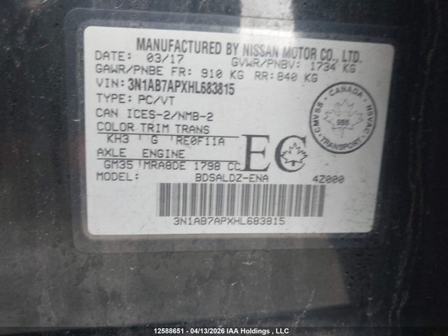 3N1AB7APXHL683815 Nissan Sentra 1.8 S/1.8 Sl/1.8 Sv