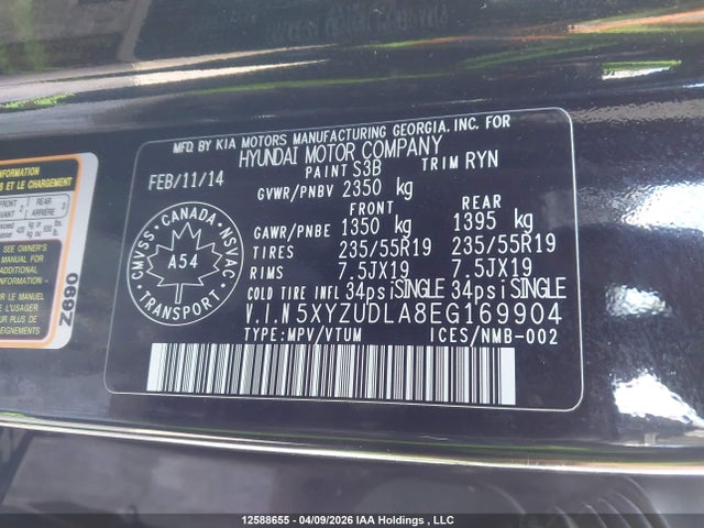 5XYZUDLA8EG169904 Hyundai SANTA FE SPORT