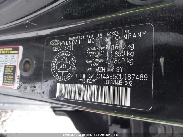 12588665 :رقم المزاد ، KMHCT4AE5CU187489 vin ، 2012 Hyundai Accent Gls/gs مزاد بيع