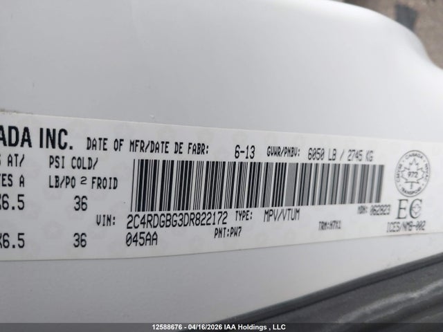 Aukcja sprzedaży 2013 Dodge Grand Caravan, vin: 2C4RDGBG3DR822172, numer aukcji: 12588676