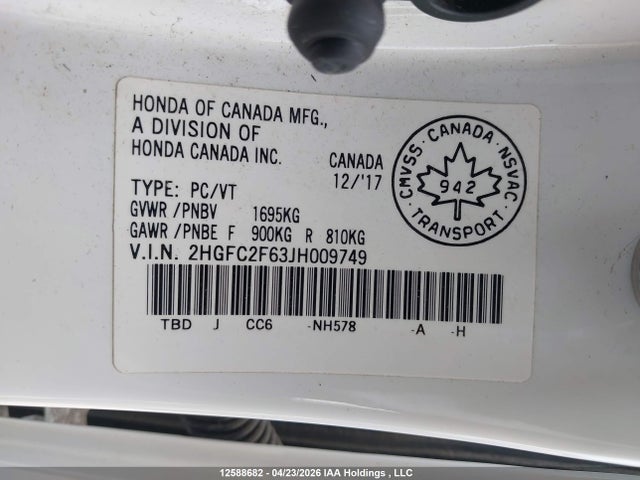 Aukcja sprzedaży 2018 Honda Civic, vin: 2HGFC2F63JH009749, numer aukcji: 12588682