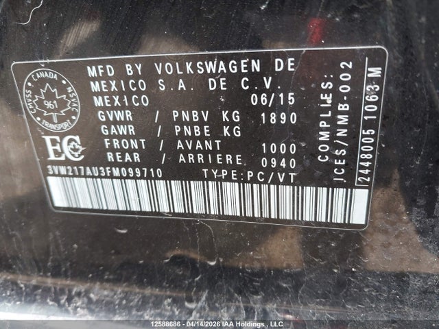 3VW217AU3FM099710 Volkswagen Golf